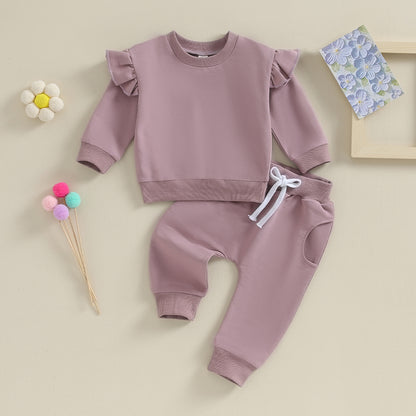 2-Piece Fall / Winter Outfits! Girl’s Ruffled Sweatshirt & Drawstring Pants Sets