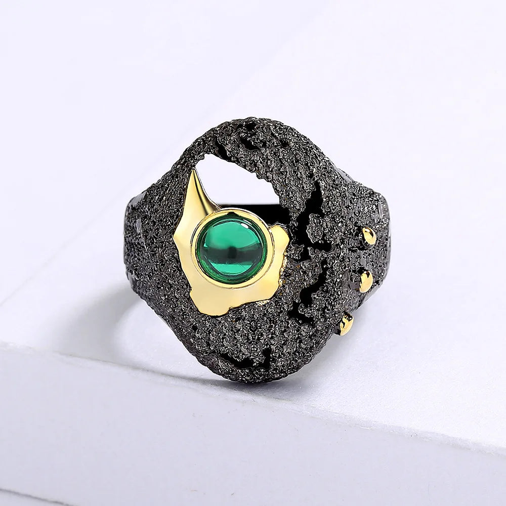 Ring Black & Gold Style Rings with Green Zircon Rings Gold