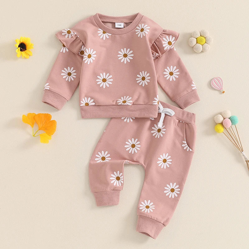 2-Piece Fall / Winter Outfits! Girl’s Daisy Print Sweatshirt & Pants Sets