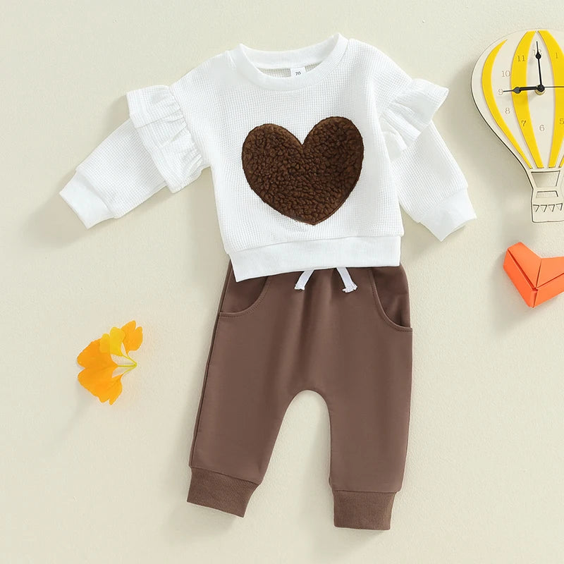 2-Piece Fall / Winter Outfits! Girl’s Embroidered Heart Sweatshirt & Pants Sets