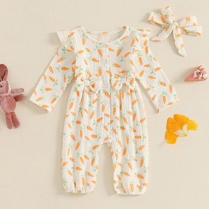 Girl's Easter Carrot/Bunny Jumpsuit & Headband