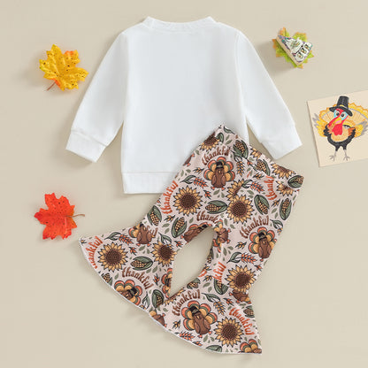 2-Piece Thanksgiving Outfits! Girl’s Long Sleeve Turkey Sweatshirt & Pants Sets