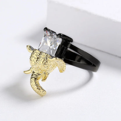 Men's Imperial Elephant Black & Gold Style Zircon Rings