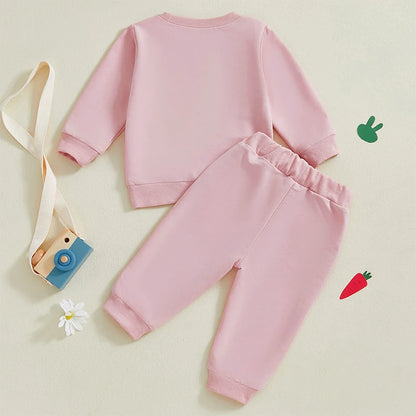 Girl's Embroidered Easter Bunny Ear, Carrot Sweatshirts & Pants Sets