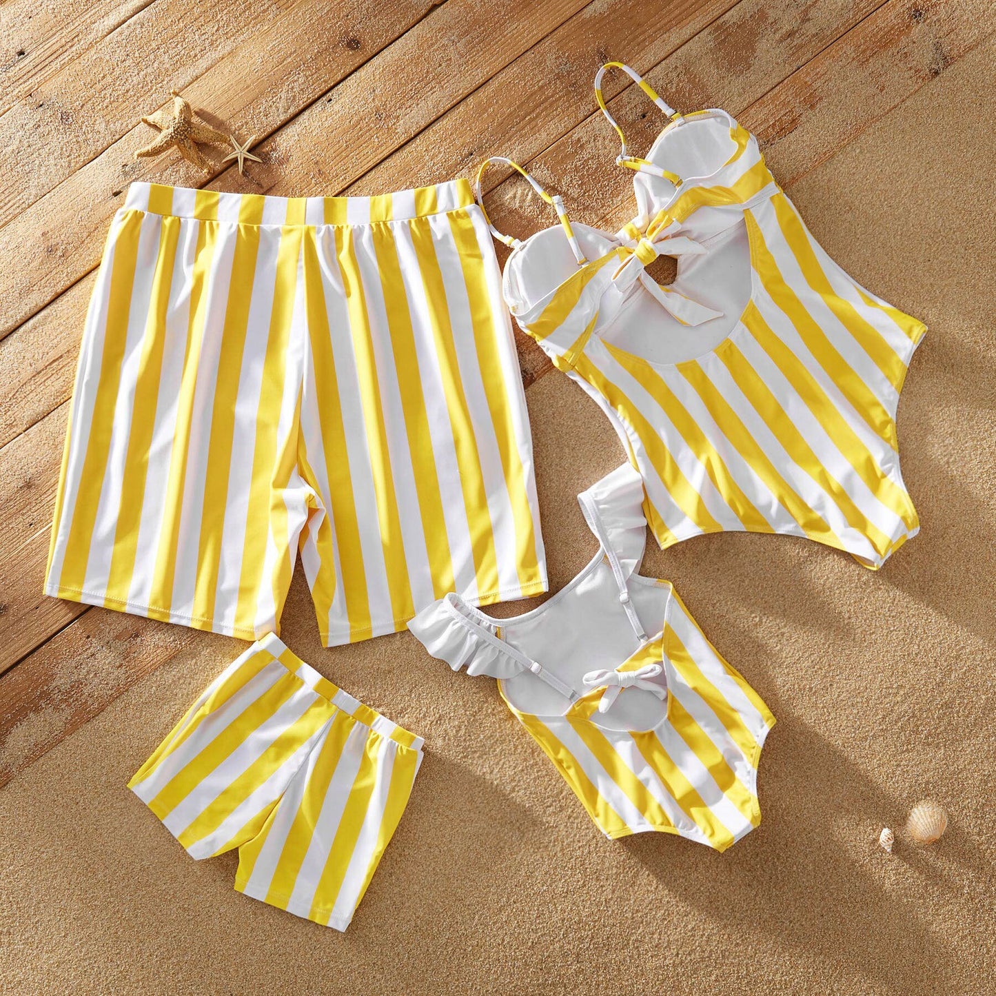 Mommy & Me! Matching Yellow Striped One Piece Swimsuits