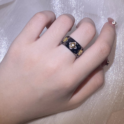 Classic Cross Zircon Black & Gold Style Rings