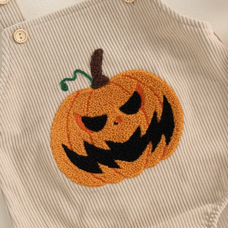 Girl's & Boy's Pumpkin Embroidered Corduroy Halloween Romper Overalls