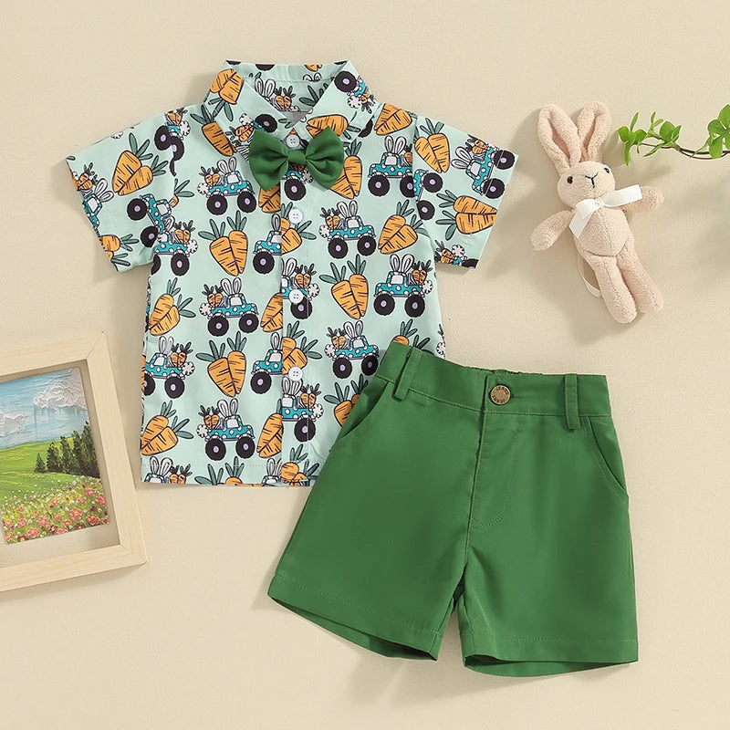 2-Piece Fall Outfits! Boy’s Short Sleeve Onesie, Bow-Tie, & Pants Sets