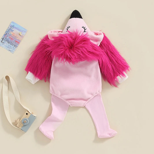 Girl's 2-Piece Fuzzy Flamingo Halloween Costume Sets with Romper & Leg Warmers