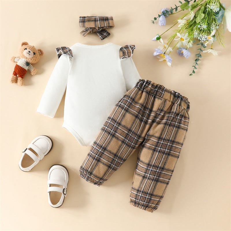 3-Piece Fall Outfits! Girl’s Long Sleeve Rompers, Pants & Headband Sets