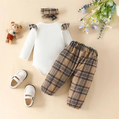 3-Piece Fall Outfits! Girl’s Long Sleeve Rompers, Pants & Headband Sets