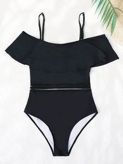 Ruffled Off The Shoulder One Piece Monokini Swimsuit