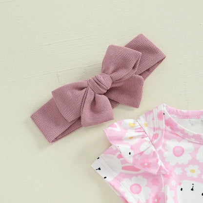 Girl's 3-Piece Easter Bunny Onesie, Headband & Suspender Dresses