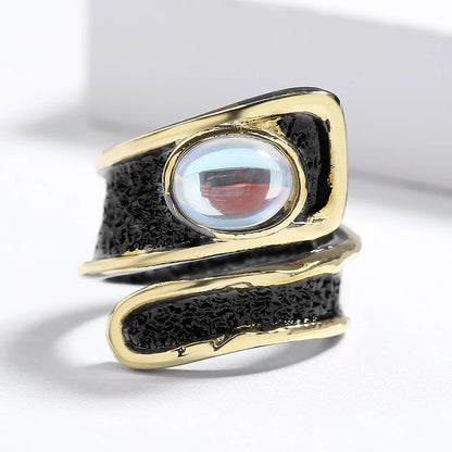 Moonlight Zircon Stone Black & Gold Style Rings Geometric Rings