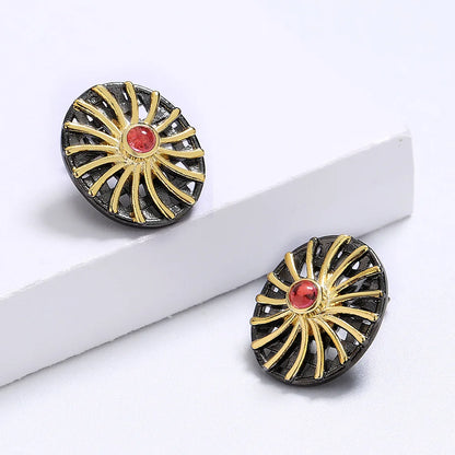 Sunburst Black & Gold Style Stud Earrings