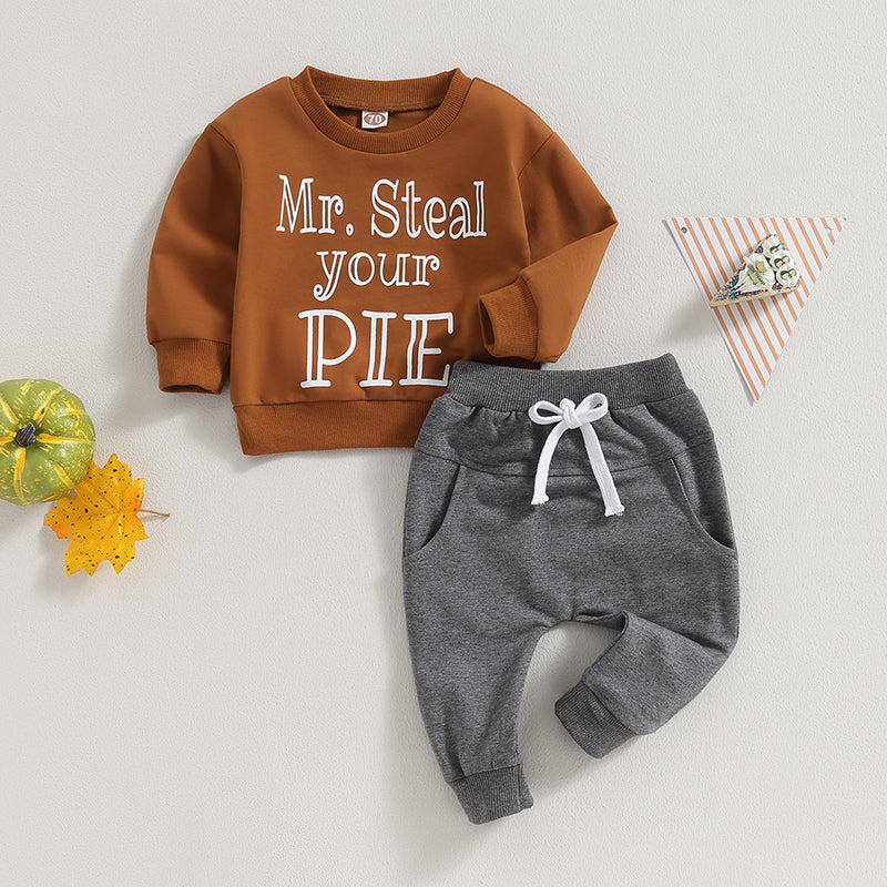 2-Piece Thanksgiving Outfits! Boy's "Mr. Steal Your Pie" Fall Sweatshirt & Pants Sets