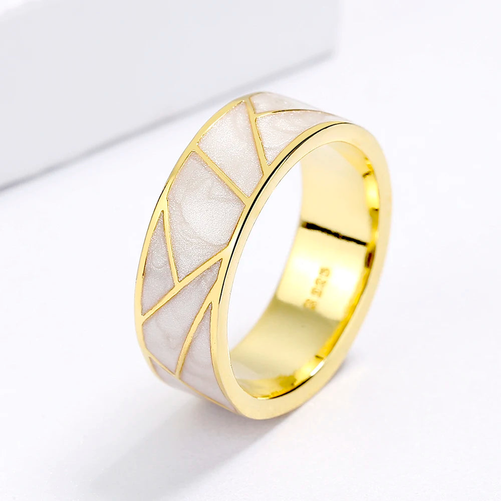 Classic White Enamel 18k Gold Rings