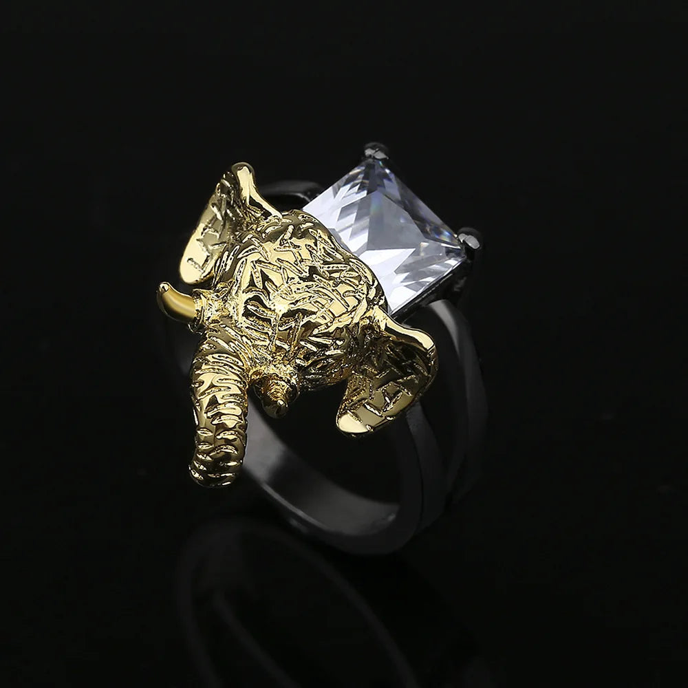 Men's Imperial Elephant Black & Gold Style Zircon Rings