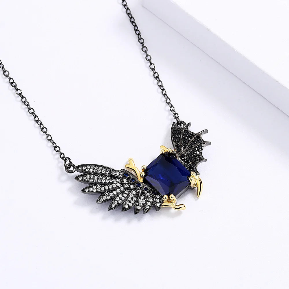 Necklace Blue Zircon Wing Necklaces Black & Gold Style Zircon Chain