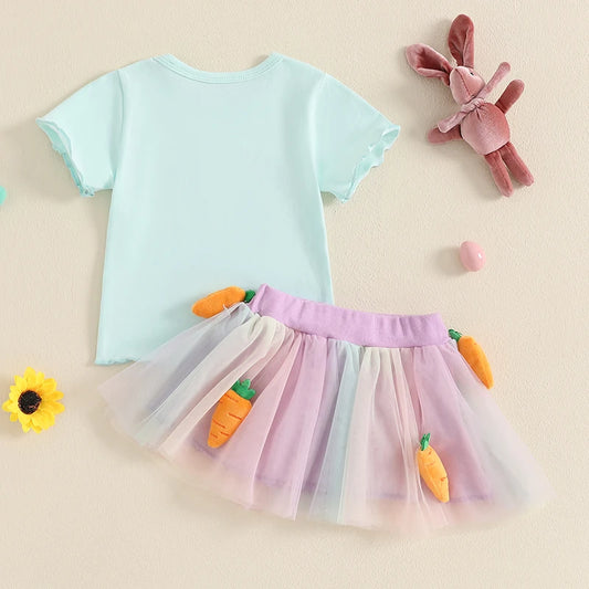 Girl's Easter Bunny T-shirt & Plush Carrot Tulle Skirt Set