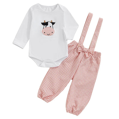 2-Piece Fall Outfits! Girl’s & Boy’s Long Sleeve Rompers & Suspender Pants Sets