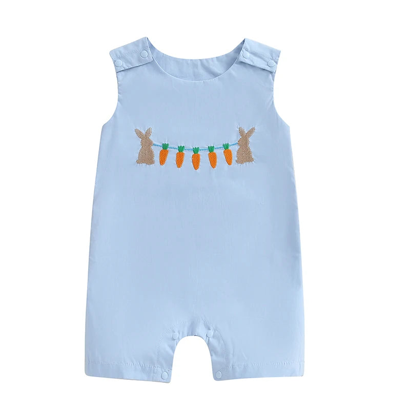 Boy's Sleeveless Easter Bunny Embroidered Jumpsuits