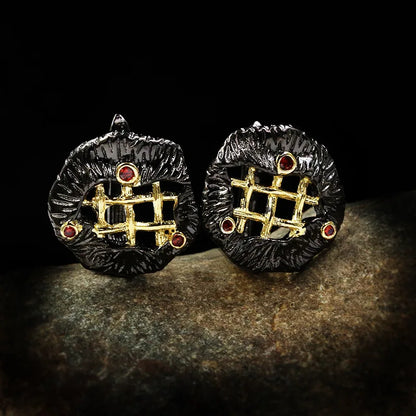 Lattice Ruby Zircon Black & Gold Series Earrings