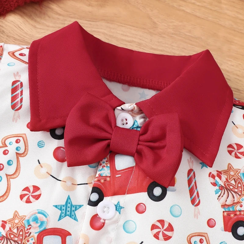 2-Piece Christmas Outfits! Boy’s Short Sleeve Onesies, Shorts, Bib Overalls & Bow-Tie Sets