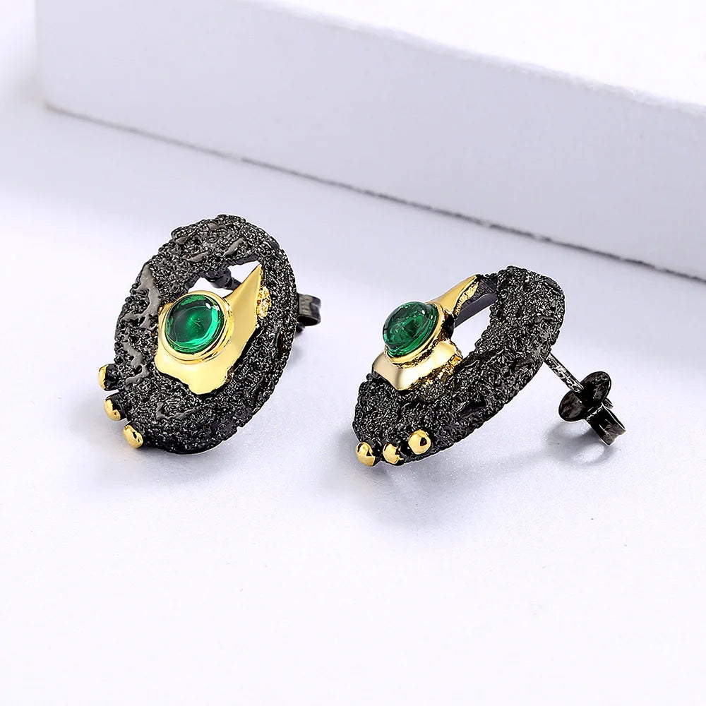 Black & Gold Style Emerald Zircon Earrings