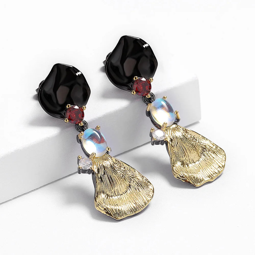 Black & Gold Style Moonlight Zircon Pendant Earrings