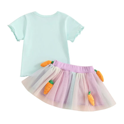 Girl's Easter Bunny T-shirt & Plush Carrot Tulle Skirt Set