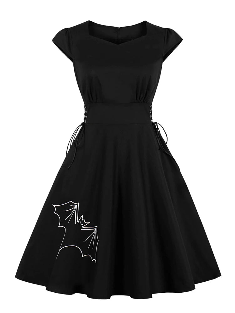 Halloween Dresses! Bat Embroidered Vintage Party Dress