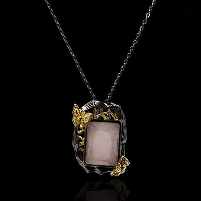 Exquisite Lady Butterfly Pendant Necklace Square Zircon Crystal Pendant Chain Temperament Lady Jewelry