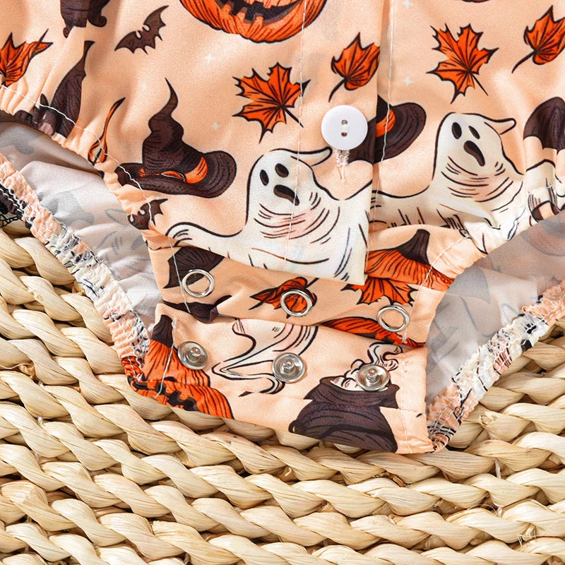 Ghost Pumpkin Halloween Onesies! Boy's Short Sleeve Button-Up with Bow-Tie Collar