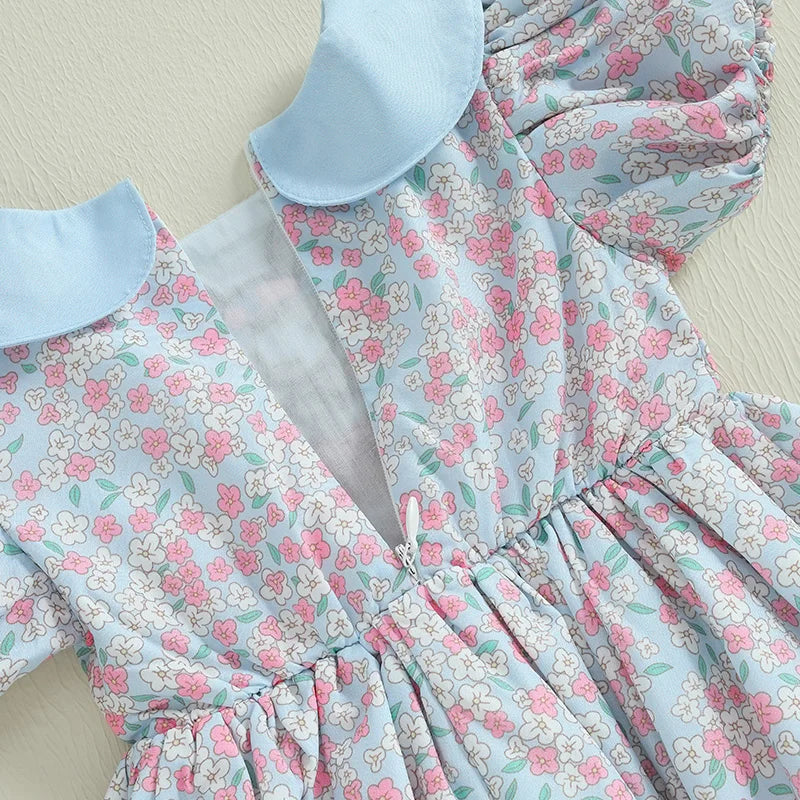 Girl's Floral Rabbit Embroidered Lace Ruffled Easter Dresses