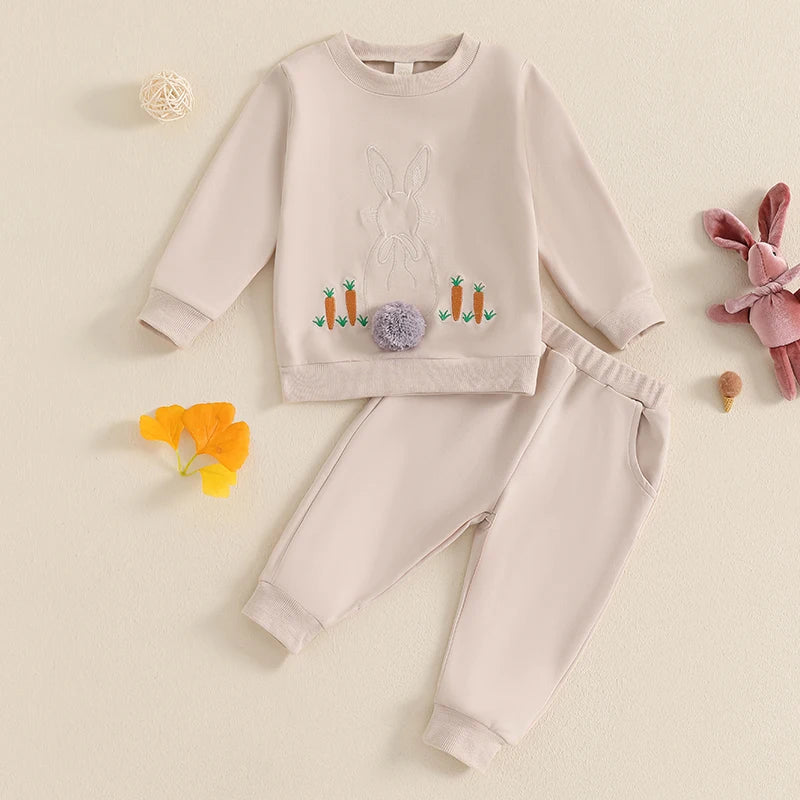 Boy's & Girl's 2-Piece Easter Bunny Fluff Tail Sweatshirt & Pants