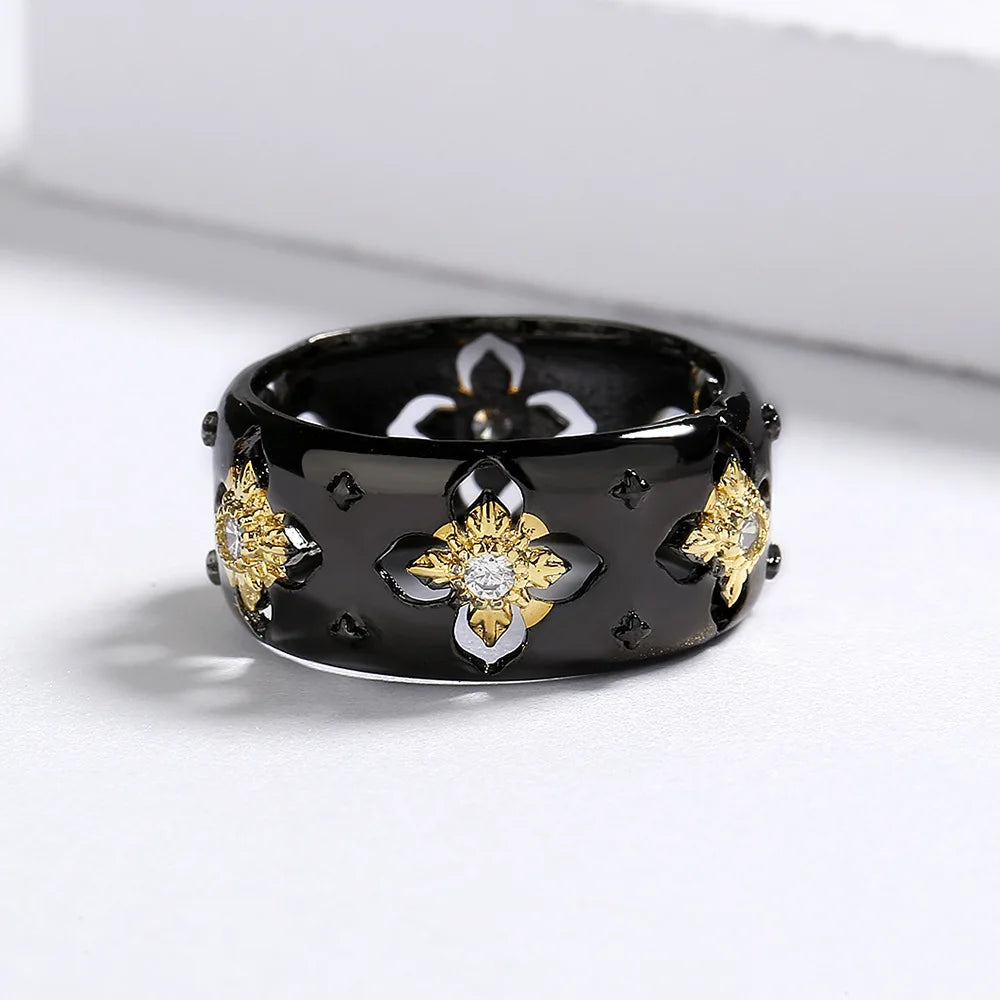 Classic Cross Zircon Black & Gold Style Rings