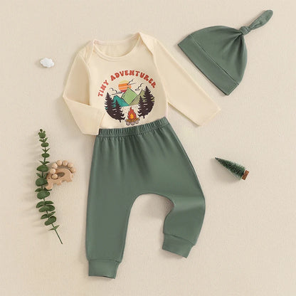 2-Piece Fall Outfits! Boy’s Long Sleeve Rompers, Pants & Hat Sets