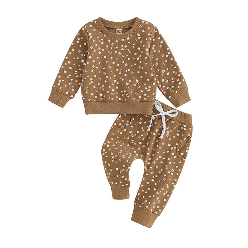 2-Piece Fall Outfits! Girl’s Long Sleeve Flower Sweatshirt & Pants Sets