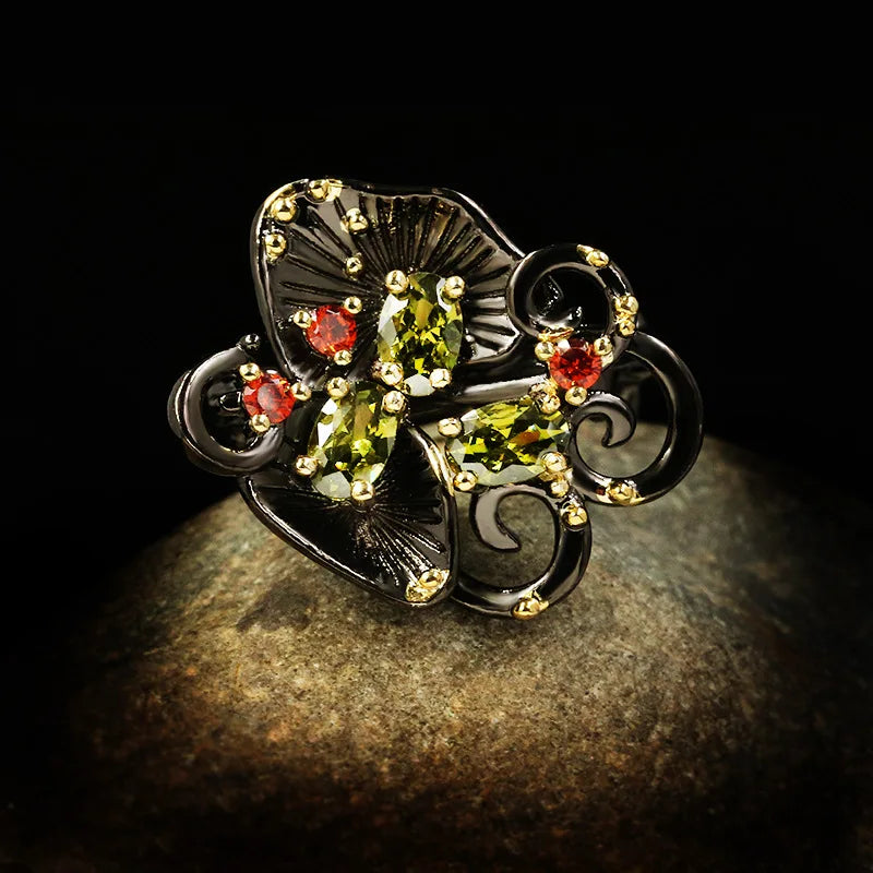 Elegant Moonstone Zircon Black & Gold Series Rings
