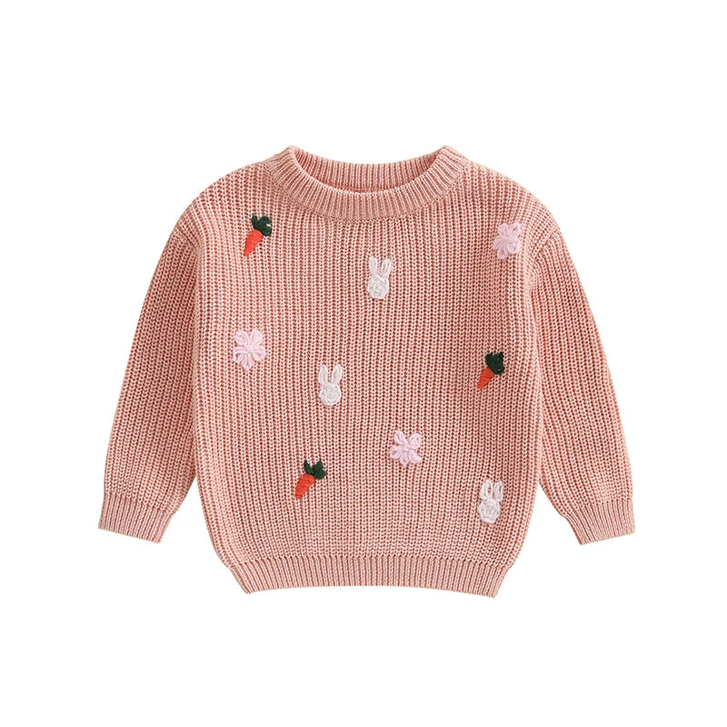 Girl's Embroidered Easter Bunny, Carrot Sweaters