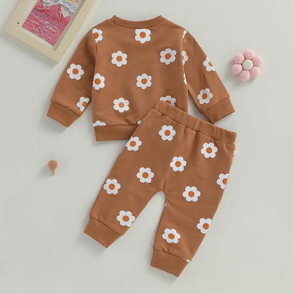 2-Piece Fall Outfits! Girl’s Long Sleeve Flower Sweatshirt & Pants Sets