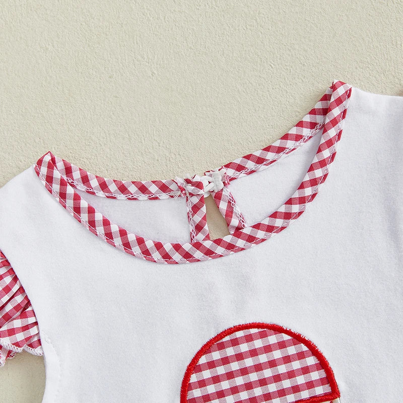 Girl's 2-Piece Embroidered 4th of July Fly Sleeve Popsicle Top & Plaid Shorts Sets
