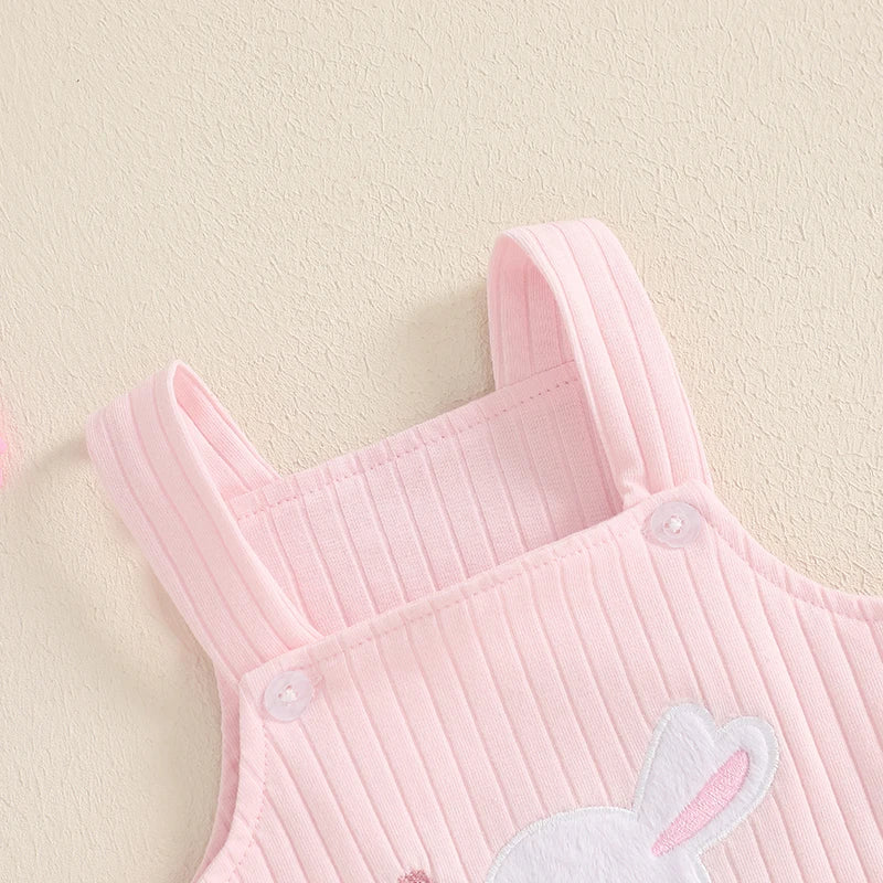 Boy's & Girl's Embroidered Easter Bunny Sleeveless Overall Jumpsuit