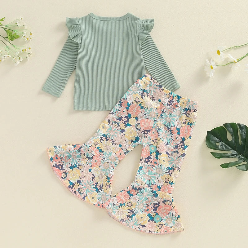 2-Piece Fall Outfits! Girl’s Floral Long Sleeve Top & Pants Sets