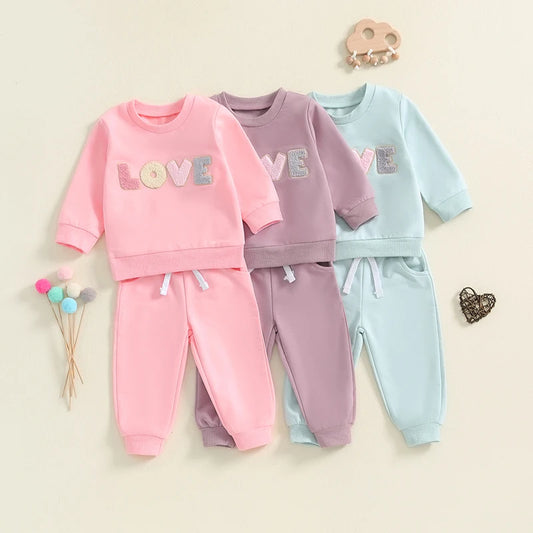 2-Piece Fall Outfits! Girl’s Long Sleeve Embroidered Sweatshirt & Pants Sets