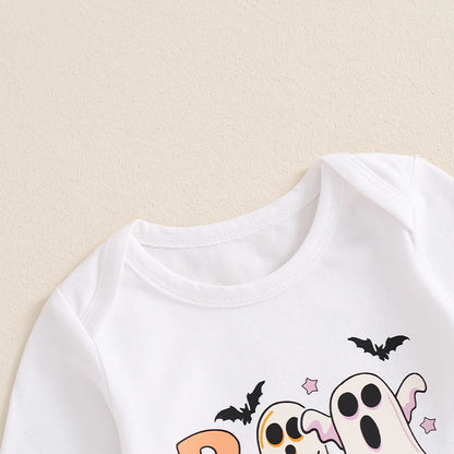 3-Piece Halloween Outfits! Boy’s Long Sleeve Ghost Rompers, Pants & Hat Sets