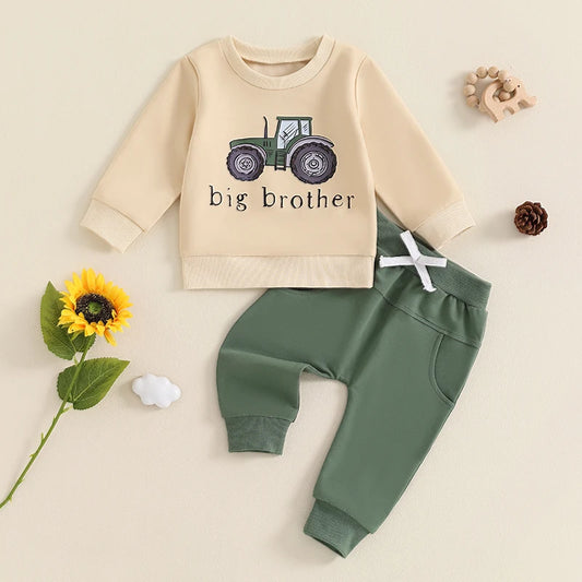 2-Piece Fall Outfits! Boy’s "Big Brother" Tractor Sweatshirt & Pants Sets