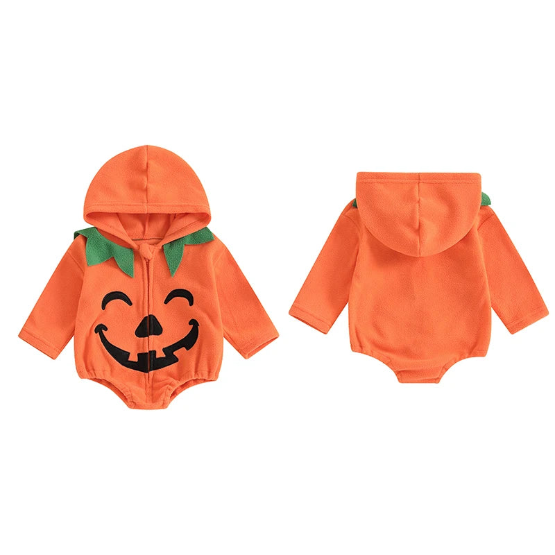 Halloween Costumes! Boy's & Girl's Long Sleeve Hooded Zip-Up Pumpkin Onesie