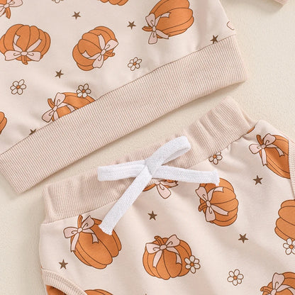 2-piece Sets! Girl's Ruffled Halloween Pumpkin Fall Sweatshirt & Sweatpants